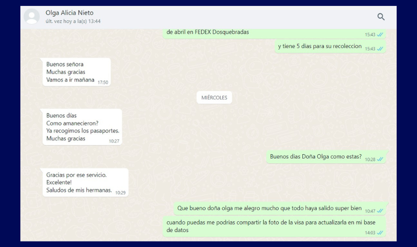 Testimonio de cliente por WhatsApp